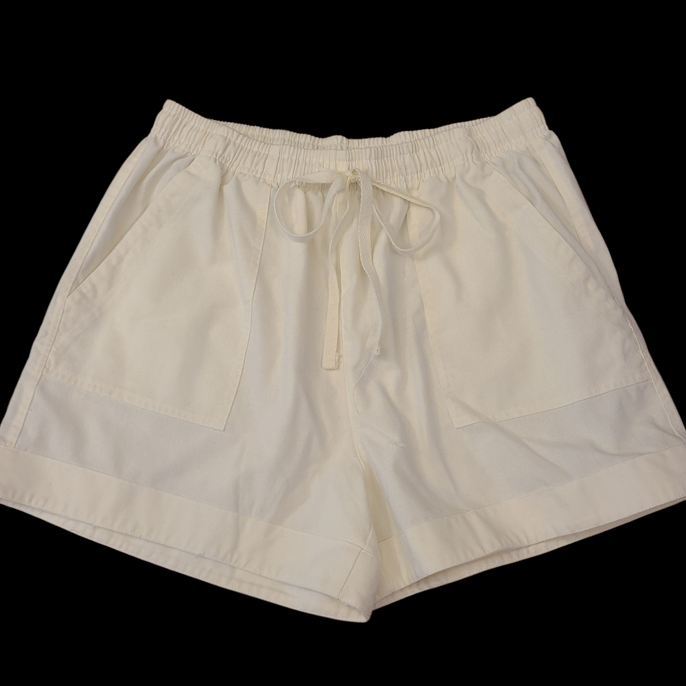 Women's Shorts Classic White Drawstring Cotton‎ Linen Blend Size Large